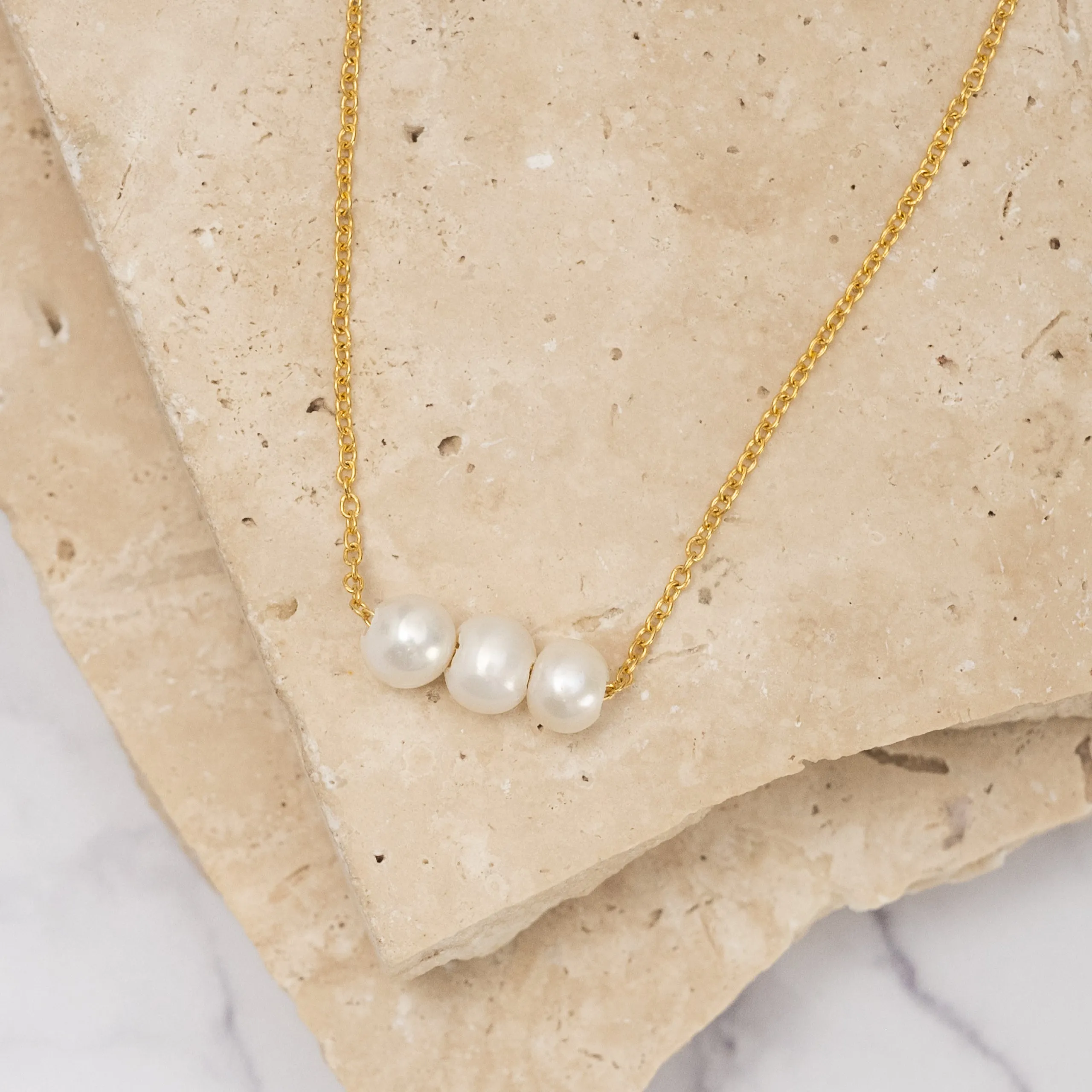 Angel 14k gold plated triple pearl necklace