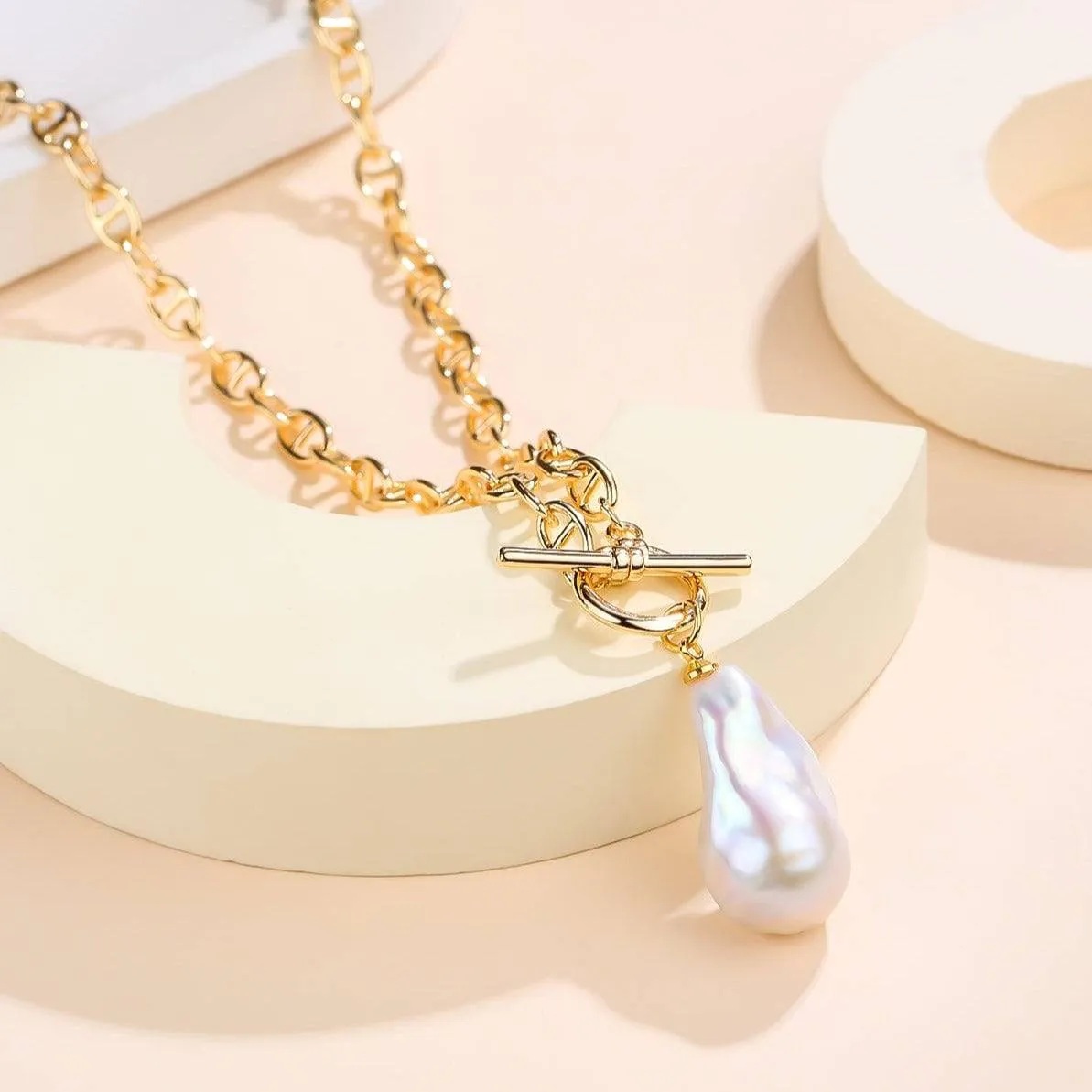 Bold Chain Large Baroque Pearl Necklace