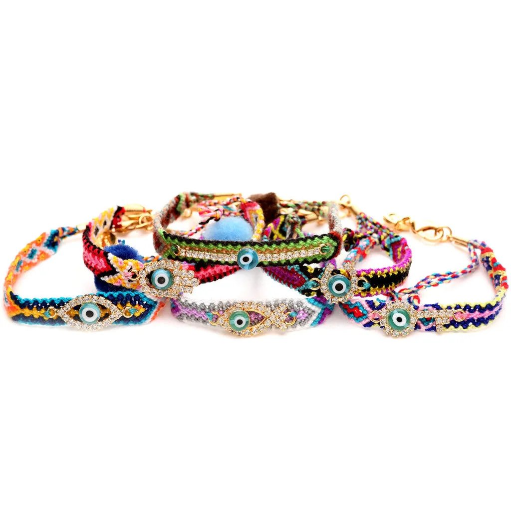 Diamante Hamsa Hand Lucky Charm Friendship Bracelet