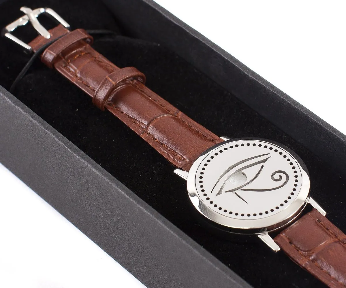 Eye of Horus | Aromatherapy Oil Diffuser Bracelet with Adjustable Leather Strap