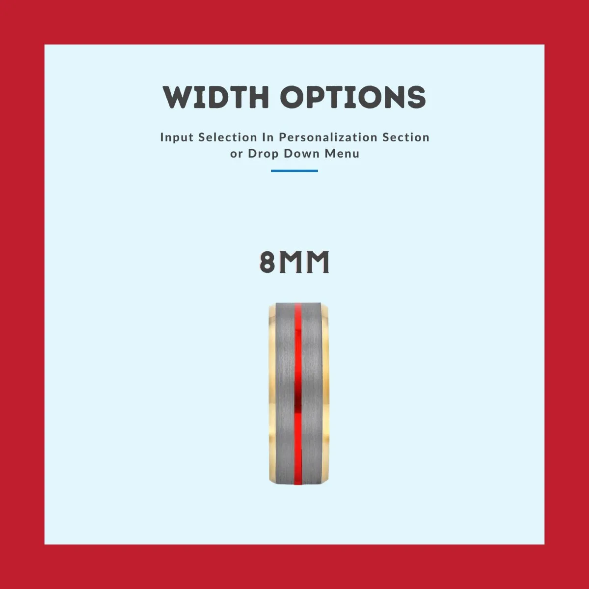 FLUX | Iron Wood, Silver Tungsten Ring, Red Groove, Gold Beveled Edge