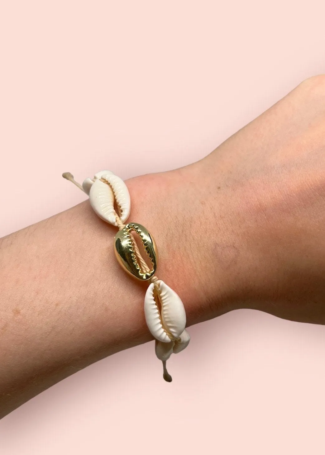 Gold & White cowrie shell wax string bracelet!