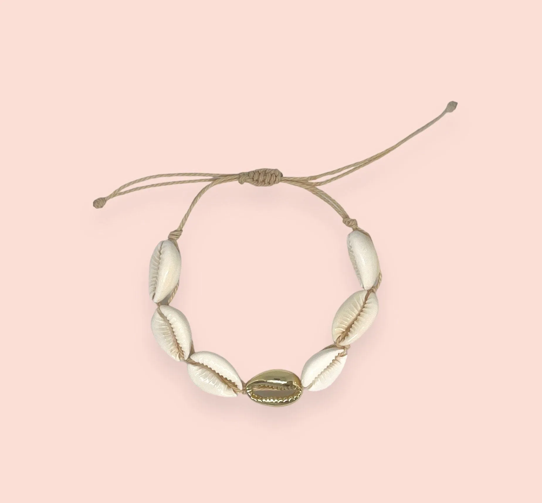Gold & White cowrie shell wax string bracelet!