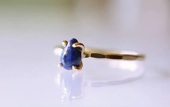 Lapis Ring, Solid Gold Ring, Gold Lapis Ring, Solid Gold Stacking Ring, Engagement Ring, Eco Friendly Recycled, Lapis Lazuli Ring, Genuine