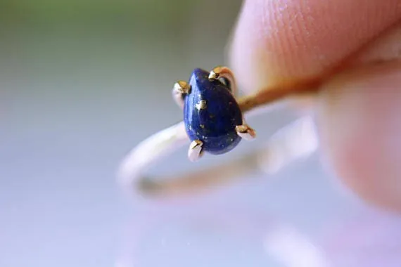Lapis Ring, Solid Gold Ring, Gold Lapis Ring, Solid Gold Stacking Ring, Engagement Ring, Eco Friendly Recycled, Lapis Lazuli Ring, Genuine