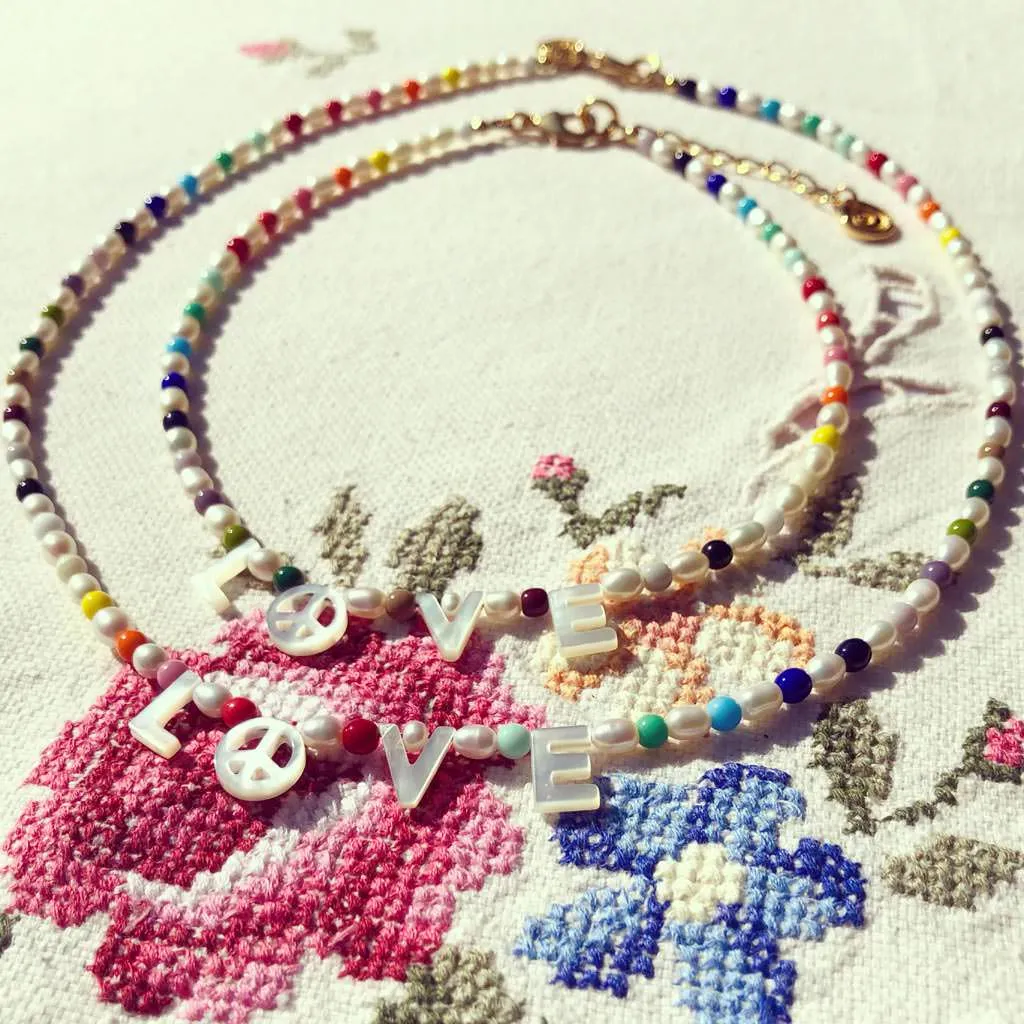 Peace and Love Rainbow Freshwater Pearl Necklace