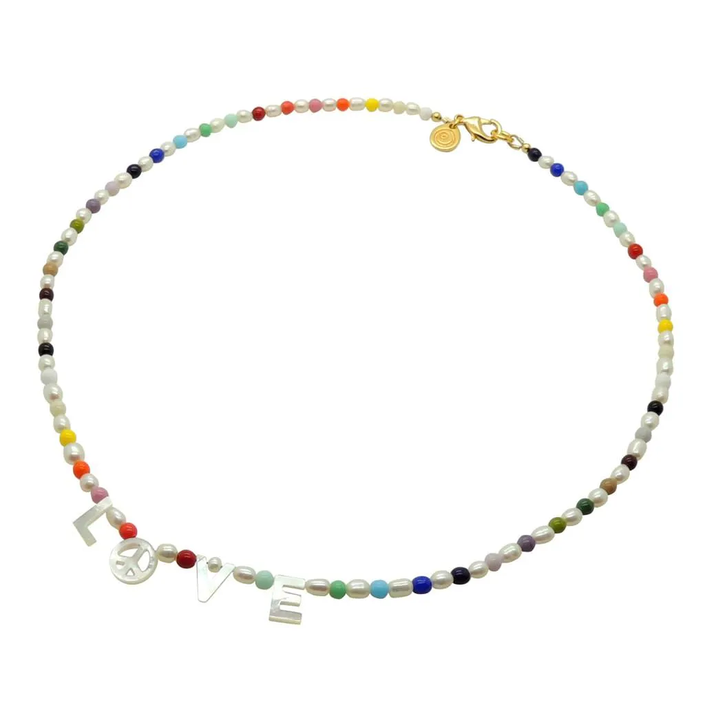 Peace and Love Rainbow Freshwater Pearl Necklace