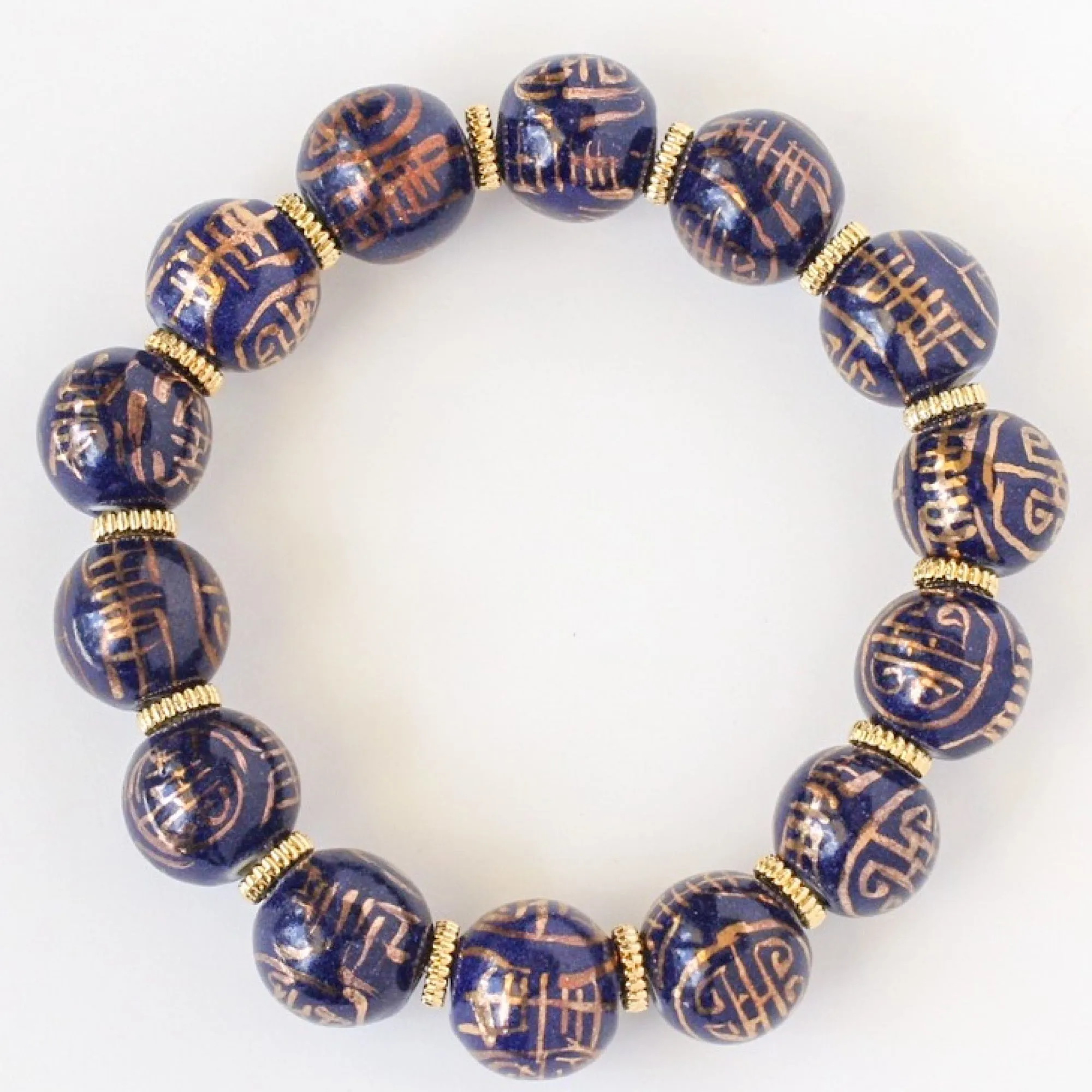 Rose Pink & Gold Chinoiserie Beaded Bracelet