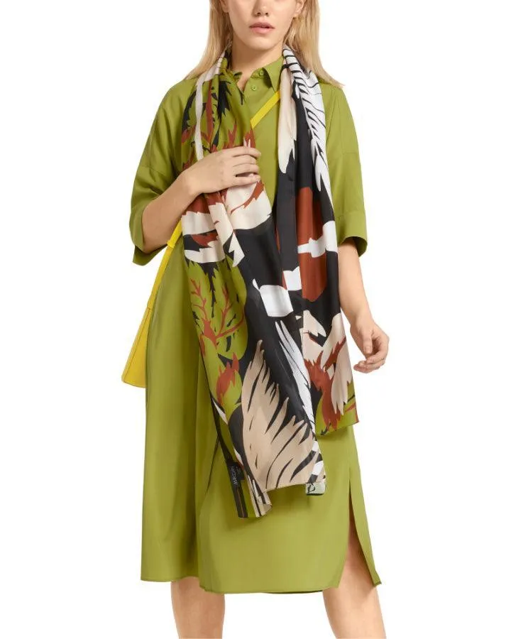 Silk Leaf Print Scarf