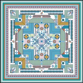 Silk Scarf Of Reconstruction With Shapes In Blue
