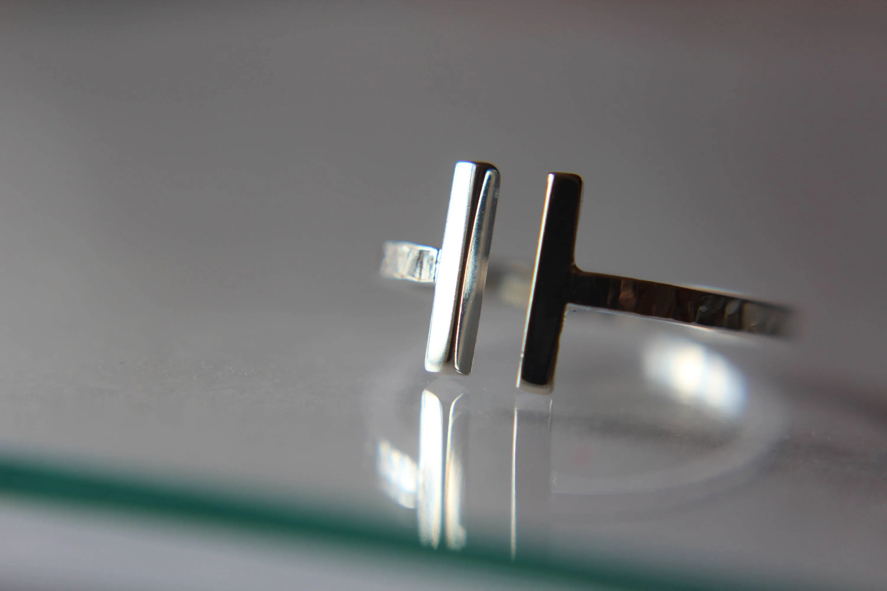 Two Bars Textured Open Ring, Parallel Bar Ring,Notched Ring,Gold or Silver Bar Ring, Sterling Silver Ring, Open Ring, Modern Minimalist Ring