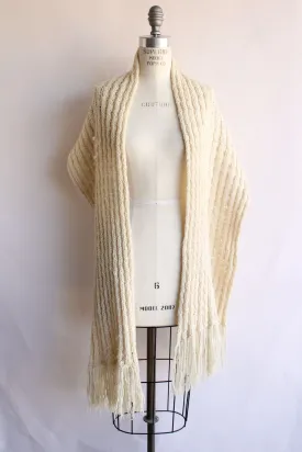 Vintage Ivory Color Fringed Rectangular Extra Large Scarf